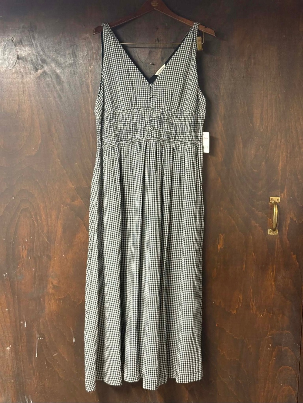 NWT Lucky Brand Black White Gingham V-Neck Smocked Waist Midi Dress - Picture 4 of 9